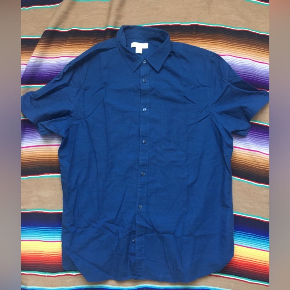 Mens Calvin Klein short sleeved dress shirt size large blue